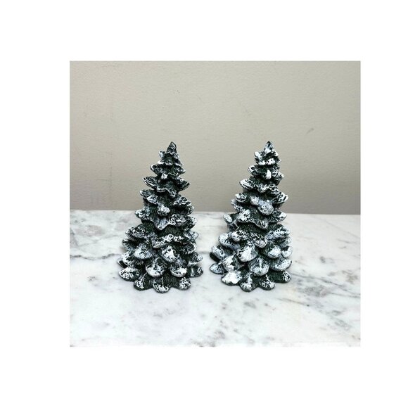 Vintage Snow-Covered Christmas Tree Figurines (Set of 2) – Rustic Ceramic Decor - Picture 7 of 8